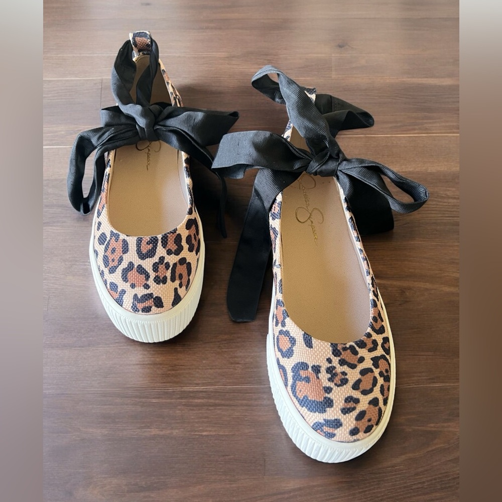 Jessica Simpson Leopard Print Flats with Black Ribbon
